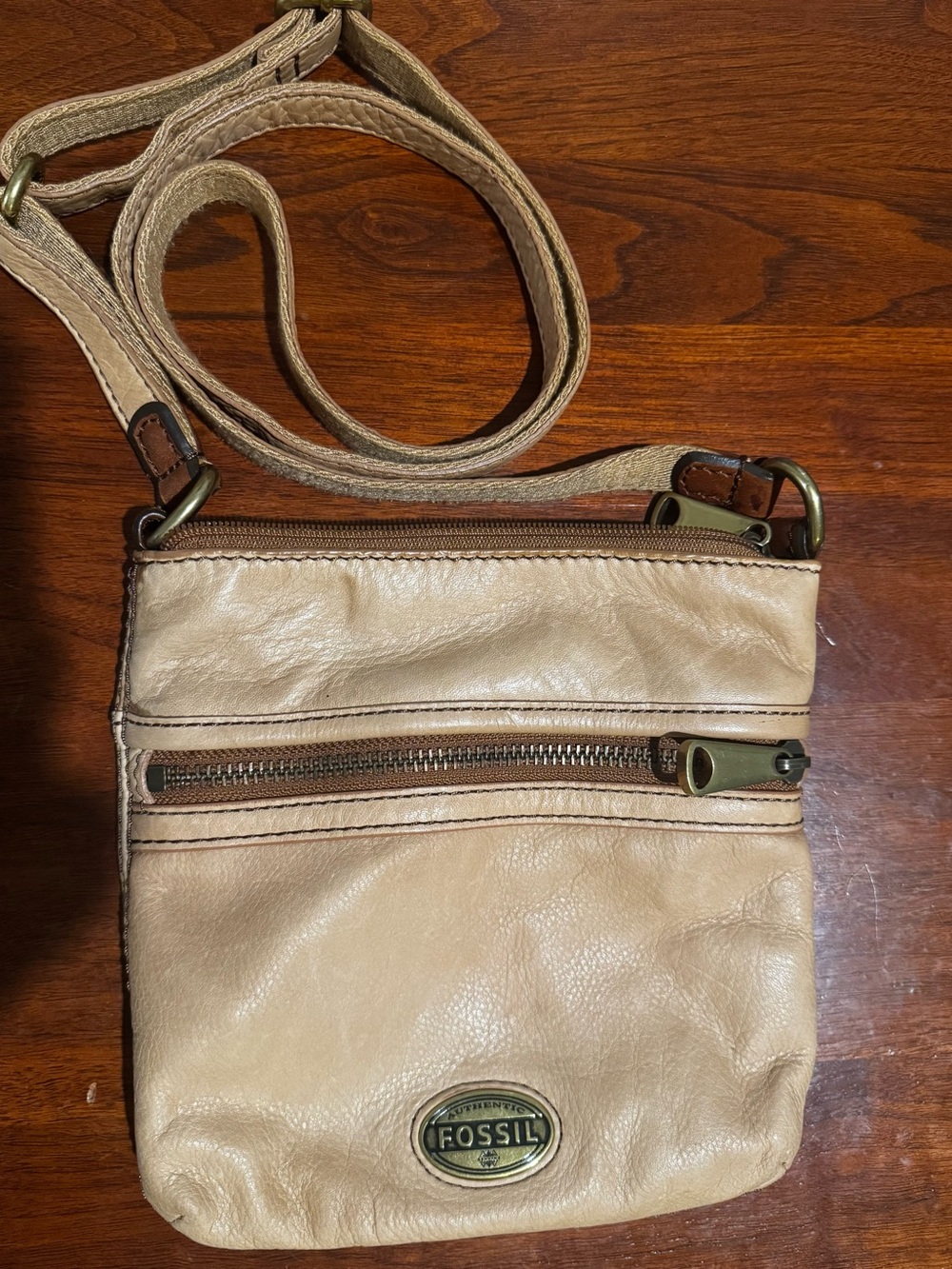 Fossil Tan and Brown Leather Crossbody Messenger Bag